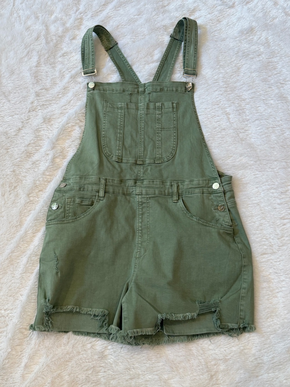 Olive Green Women's Short Denim Overalls Romper
